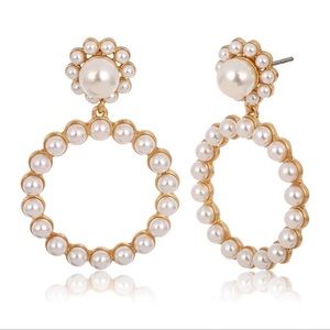 Crystal Pearl Round Pendent Drop Earrings